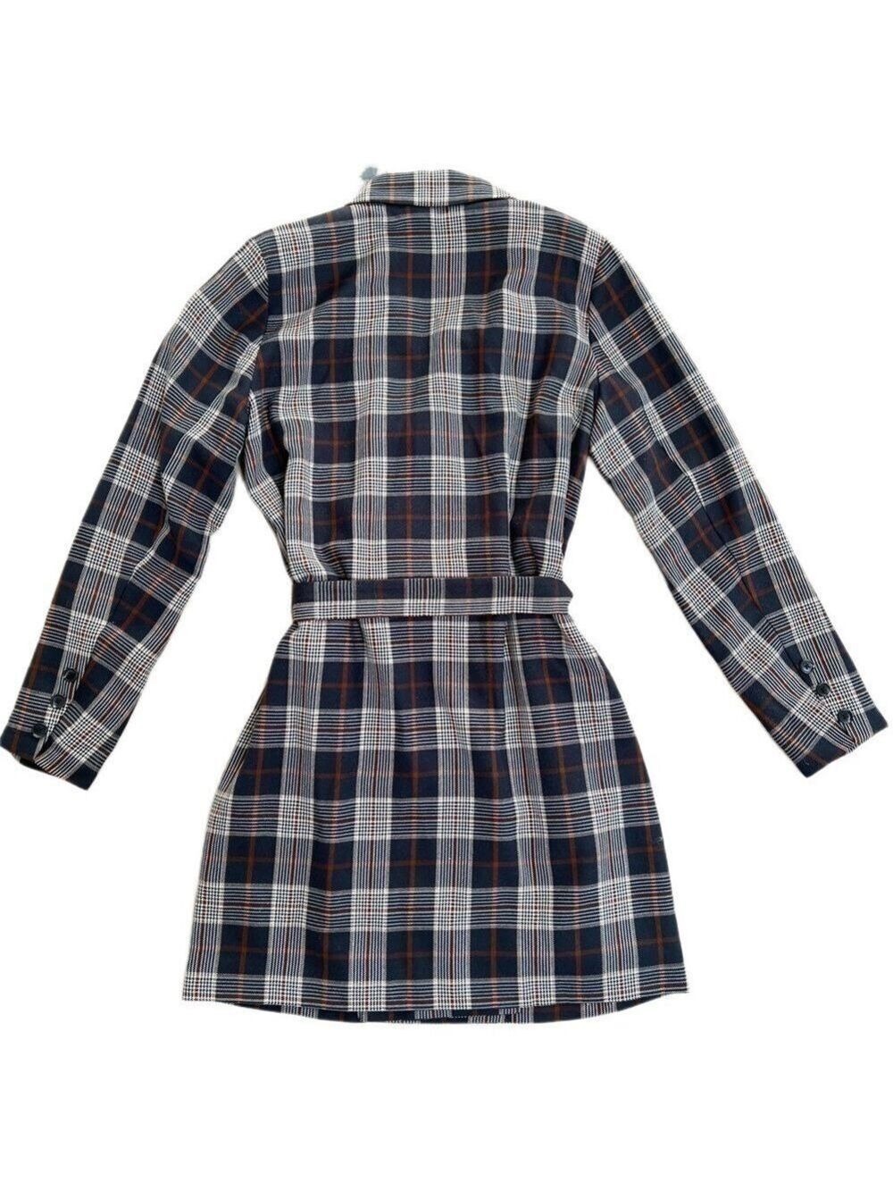 Kaffe Plaid Lightweight Navy, Brown, Cream Fall Jacket - Size 34EU (XS) - Picture 2 of 9